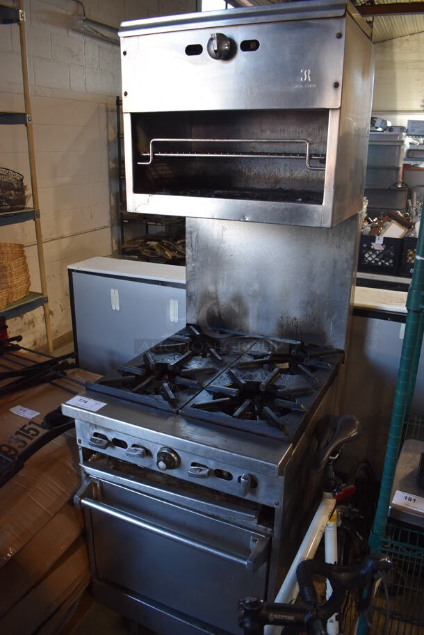 Jade Range Stainless Steel Commercial Natural Gas Powered 4 Burner Range w/ Salamander Cheese Melter, Oven and Back Splash on Commercial Casters. 24x32x76 - Image 6 of 9