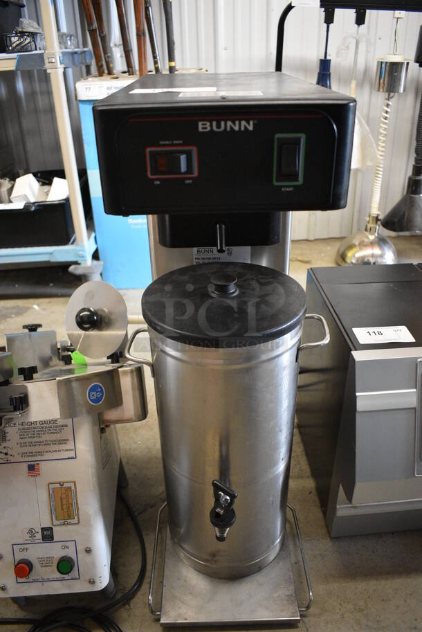 2012 Bunn TB3Q Stainless Steel Commercial Countertop Iced Tea Machine w/ Metal Beverage Holder Dispenser. 120 Volts, 1 Phase. 12x24x34 
