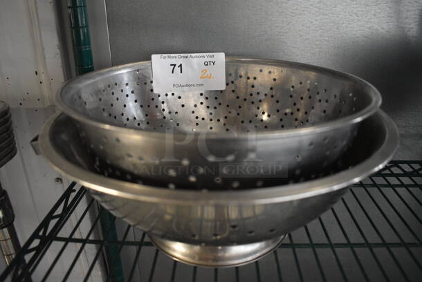 2 Various Stainless Steel Colanders. 14x13x5, 12x12x5. 2 Times Your Bid!