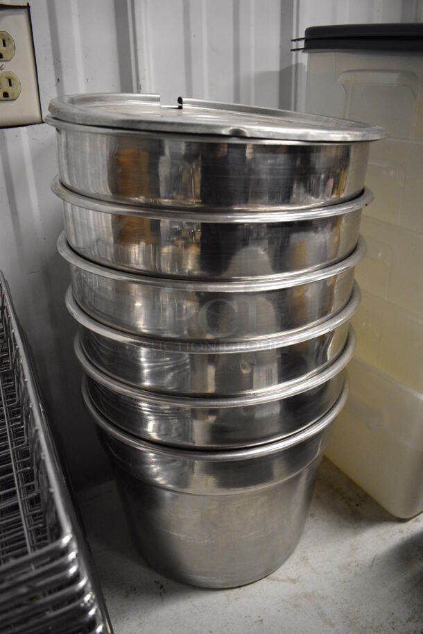 6 Stainless Steel Cylindrical Drop In Bins w/ 1 Lid. 11.5x11.5x9. 6 Times Your Bid! - Image 2 of 4