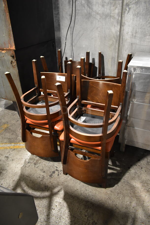8 Wooden Dining Height Chair w/ Orange Seat Cushion. 8 Times Your Bid! - Image 2 of 5