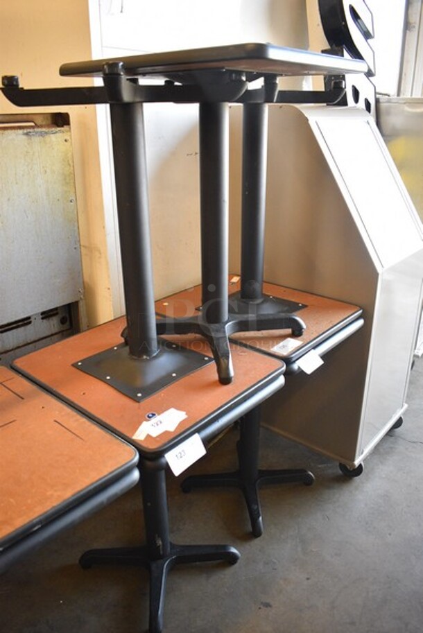 Wood Pattern Table w/ Black Metal Table Base. Stock Picture - Cosmetic Condition May Vary. 20x24x30. - Image 4 of 4