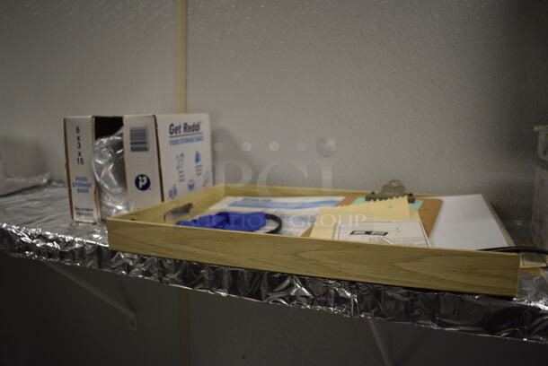 White White Shelf w/ Contents Including Bins and Ceramic Bowls. 240x12x13. BUYER MUST REMOVE. (kitchen) - Image 3 of 8