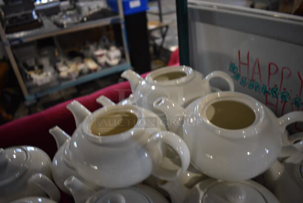 15 White Ceramic Tea Pots. Missing 3 Lids. 9x5.5x4.5. 15 Times Your Bid! - Image 3 of 3