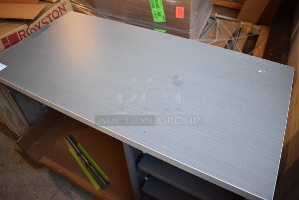 BRAND NEW! Royston Gray Metal Desk / Table w/ Wood Pattern Counter and 3 Under Shelves. 48x24x27 - Image 4 of 5