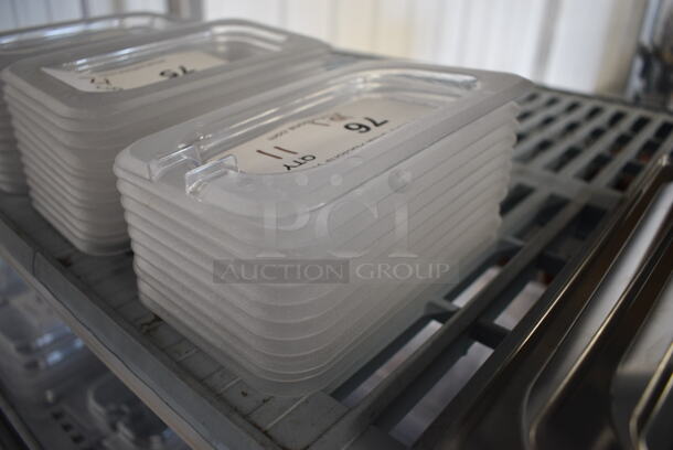 ALL ONE MONEY! Lot of 11 Clear Poly 1/9 Size Drop In Bin Lids! One Lid Is Notched - Image 2 of 3