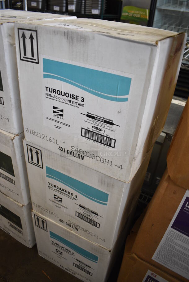 3 Boxes of 4 BRAND NEW Swisher Turquoise 3 Non Acid Disinfectant. Total of 12 Jugs. 6x6x12. 3 Times Your Bid! - Image 2 of 3