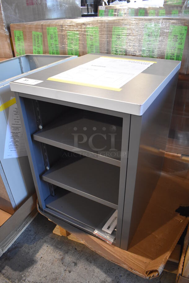 BRAND NEW! Royston 62129290 Gray Metal Cabinet w/ Wood Pattern Countertop. 19.5x24x27 - Image 2 of 6
