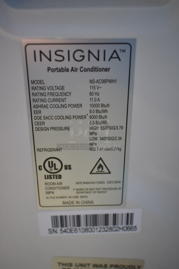 BRAND NEW SCRATCH AND DENT! Insignia NS-AC06PWH1 250 Sq. Ft. 6,000 BTU Portable Air Conditioner White. 115 Volts, 1 Phase. Tested and Working! - Image 6 of 6