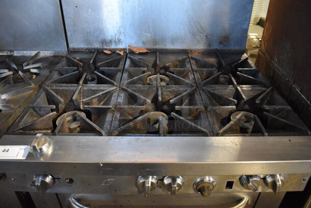 Southbend Stainless Steel Commercial Natural Gas Powered 6 Burner Range w/ Oven, Over Shelf and Back Splash. 36.5x34x59 - Image 5 of 6