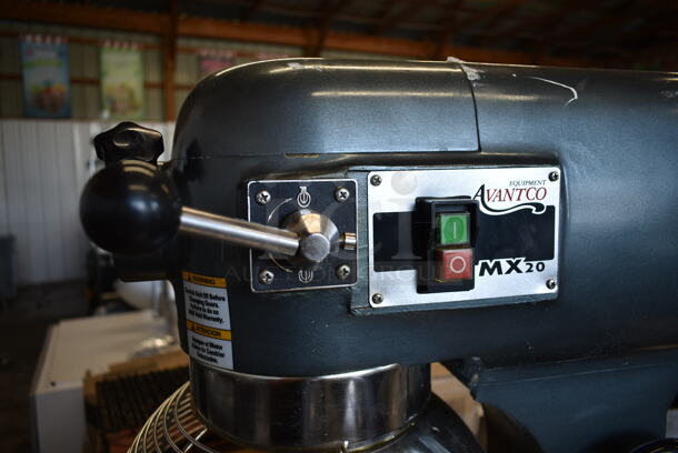 Avantco MX20 Metal Commercial Countertop 20 Quart Planetary Dough Mixer w/ Stainless Steel Mixing Bowl, Bowl Guard, Dough Hook, Grinder Tray, Paddle, Whisk Attachments on Stainless Steel Equipment Stand w/ Commercial Casters. 110 Volts, 1 Phase. Tested and Working! - Image 6 of 12