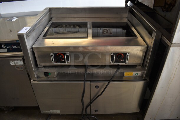 CookTek Stainless Steel Commercial Countertop Electric Powered 2 Burner Induction Range on Electrolux Model ELP/SUSA Stainless Steel Vent Cabinet on Commercial Casters. 208-250 Volts. 35x28x36 - Image 1 of 8