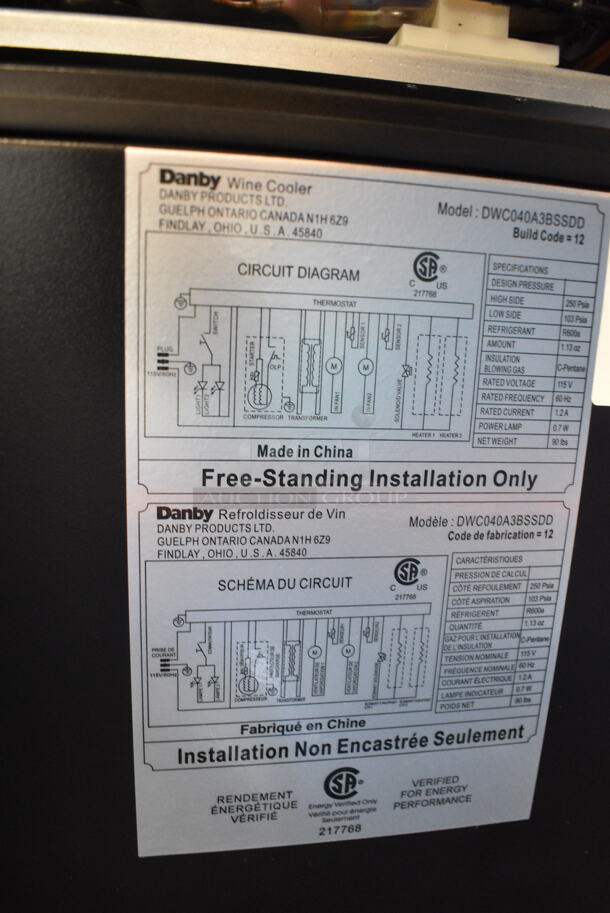 BRAND NEW SCRATCH AND DENT! Danby DWC040A3BSSDD 38 Bottle Free-Standing Metal Wine Cooler Merchandiser. 115 Volts, 1 Phase. Tested and Working! - Image 6 of 6