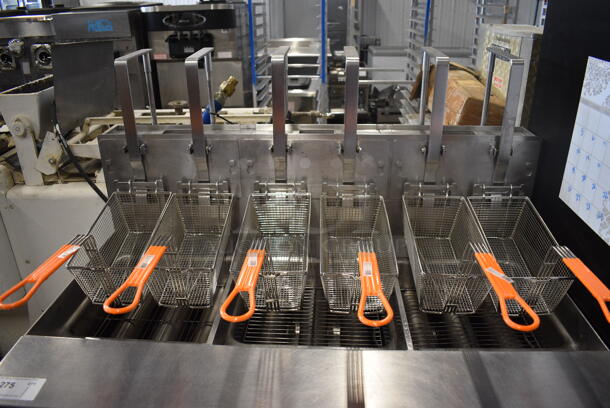 Keating Model 14TFMRI Stainless Steel Commercial Floor Style Natural Gas Powered 3 Bay Instant Recovery Deep Fat Fryer w/ Filtration System and 6 Metal Fry Baskets on Commercial Casters. 46x31.5x55 - Image 3 of 12