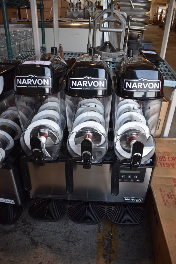 BRAND NEW! Narvon Stainless Steel Commercial Countertop 3 Hopper Slushie Machine. 24x22x36. Tested and Working! - Image 1 of 6