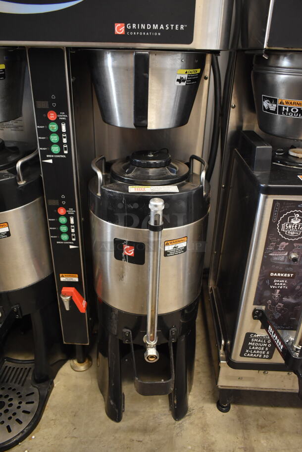 2014 Grindmaster P-430 Stainless Steel Commercial Countertop Dual Coffee Machine w/ Hot Water Dispenser, 2 Satellite Servers and 2 Metal Brew Baskets. 120/240 Volts, 1 Phase.  - Image 5 of 9