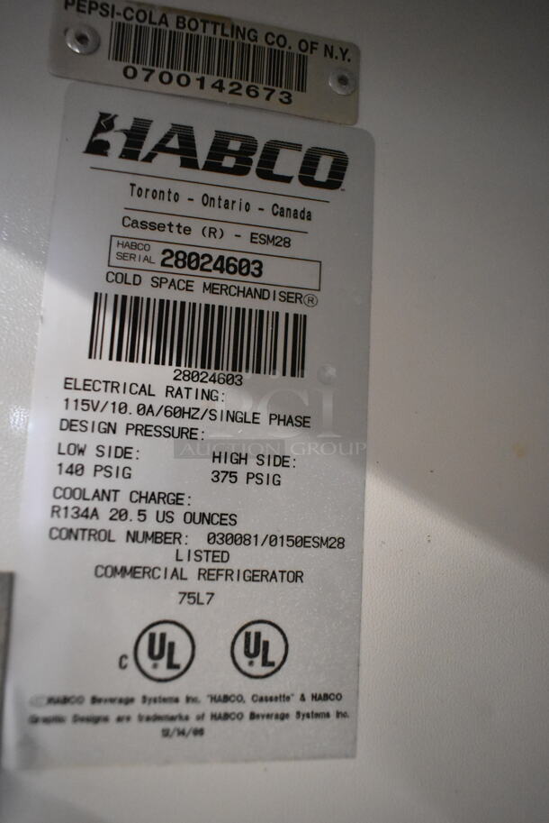 Habco ESM28 Metal Commercial Single Door Reach In Cooler Merchandiser w/ Poly Coated Racks. 115 Volts, 1 Phase. Tested and Powers On But Does Not Get Cold - Image 3 of 3