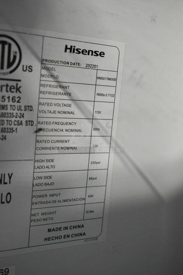 Hisense WMS017M6XBE Metal Mini Cooler. 115 Volts, 1 Phase. Tested and Working! - Image 5 of 5