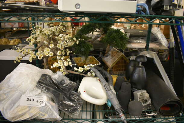ALL ONE MONEY! Tier Lot of Various Items Including Choppers, Decorative House and Fake Countertop Tree Plants