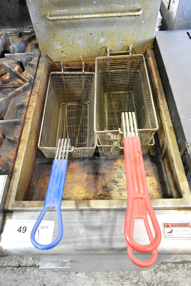 2020 Atena F3-N Stainless Steel Commercial Floor Style Natural Gas Powered Deep Fat Fryer w/ 3 Metal Fry Baskets. 90,000 BTU.  - Image 3 of 6