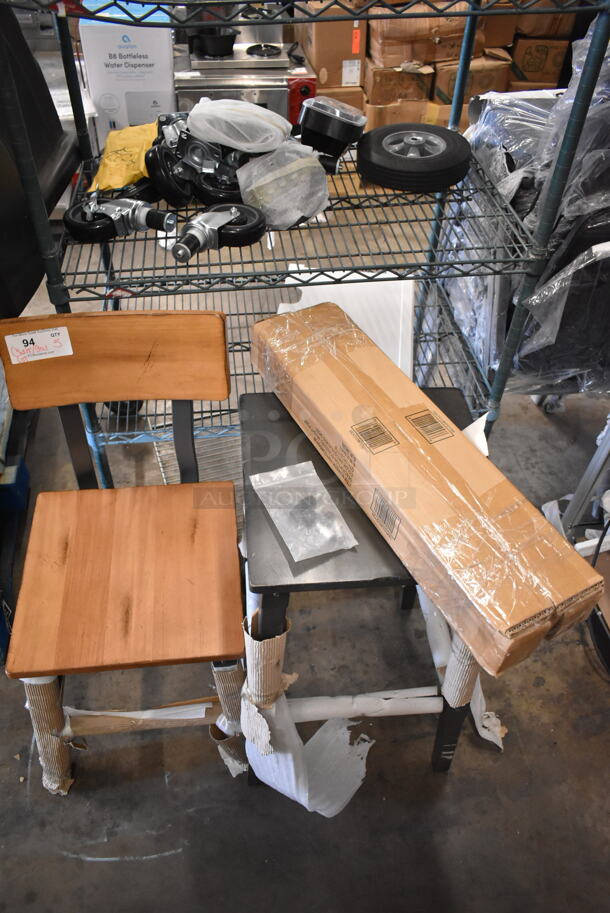 ALL ONE MONEY! Lot of BRAND NEW SCRATCH AND DENT! Wooden Chair, Stool and 2 164TCLWDGY30 Antique Alate Gray Post.  - Image 3 of 5