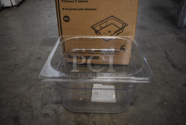 6 BRAND NEW IN BOX! Rubbermaid Clear Poly 1/6 Size Drop In Bins. 1/6x4. 6 Times Your Bid!