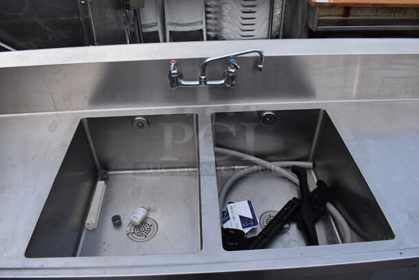 Stainless Steel 2 Bay Sink w/ Faucet, Handles and Under Shelves. 144x30x46. Bays 18x24x12 - Image 4 of 6