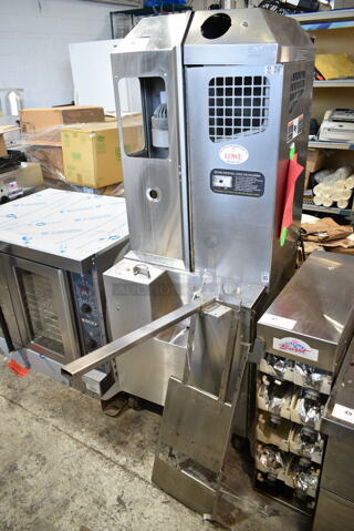 Fresh N Squeeze POS-1 Stainless Steel Commercial Floor Style Automatic Citrus Juicer on Commercial Casters. 120 Volts, 1 Phase. Tested and Working!