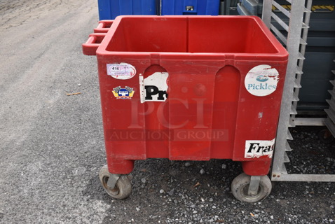 Red Poly Insulated Portable Ice Bin Cart on Casters. 36x27x35
