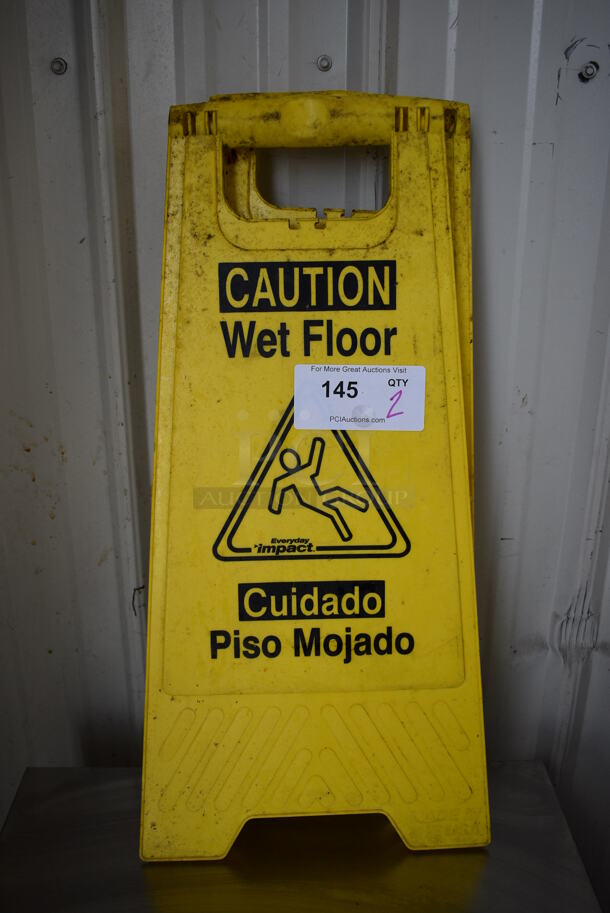 2 Yellow Poly Wet Floor Caution Signs. 12x1x25. 2 Times Your Bid!