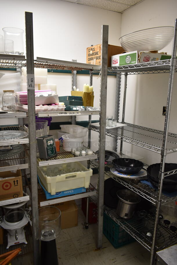 ALL ONE MONEY! ROOM LOT of Various items Including Shelving Units and Contents Including Warming Lamps, Ice Bucket, Vases. BUYER MUST REMOVE. (dish room) - Image 4 of 7