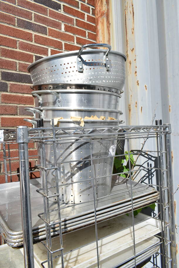 Metal Pan Transport Rack on Commercial Casters w/ Contents Including Colander and Metal Baking Pans.  - Image 2 of 4