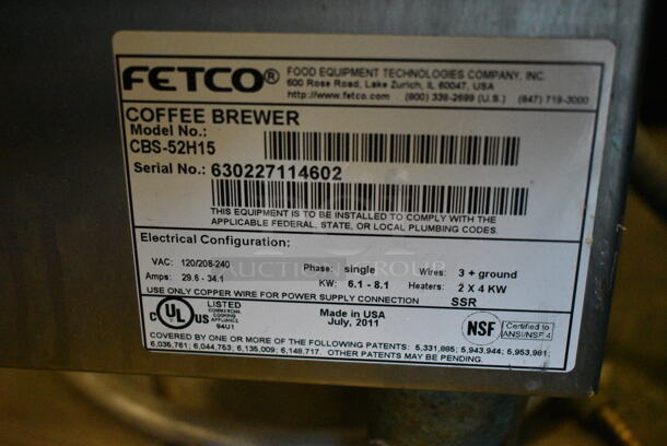 Fetco CBS-52H15 Stainless Steel Commercial Countertop Double Coffee Machine. 120/208-240 Volts, 1 Phase.  - Image 5 of 5