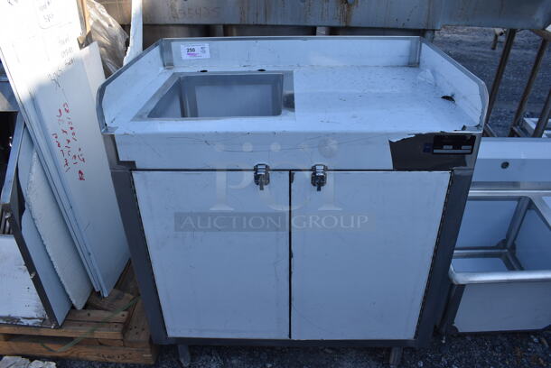 Stainless Steel Commercial Counter w/ Basin, Back Splash, Side Splash Guards and 2 Doors. 36x24x41