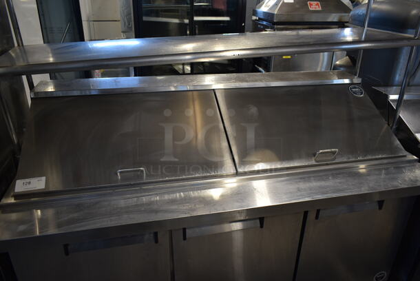 Kelvinator KCMT70.30-HC Stainless Steel Commercial Sandwich Salad Prep Table Bain Marie Mega Top w/ 2 Tier Over Shelf on Commercial Casters. 115 Volts, 1 Phase. Tested and Powers On But Does Not Get Cold - Image 3 of 11
