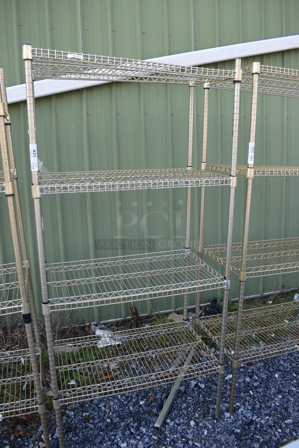 Gold Finish 4 Tier Wire Shelving Unit. BUYER MUST DISMANTLE. PCI CANNOT DISMANTLE FOR SHIPPING. PLEASE CONSIDER FREIGHT CHARGES. 36x21x75 - Image 2 of 3