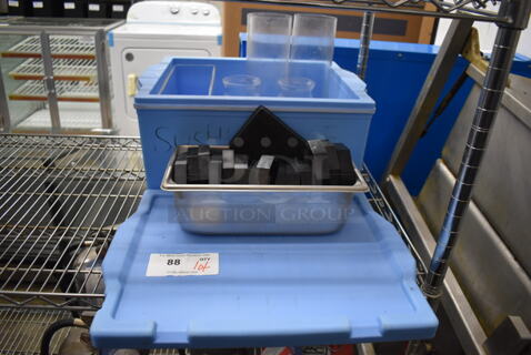 ALL ONE MONEY! Lot of Blue Poly Cooler, Vases and Black Poly Pieces