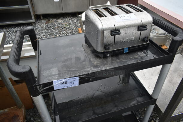 Black Poly 3 Tier Cart w/ Push Handles on Commercial Casters. Does Not Come w/ Toaster. - Image 2 of 6