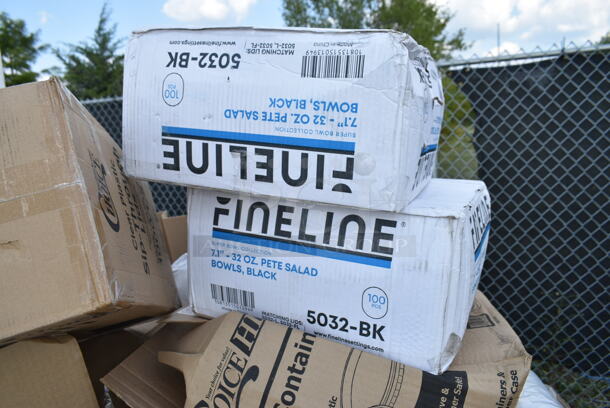 PALLET LOT of 20 BRAND NEW Boxes Including 2 Box Fineline 5032-BK Fineline 5032-BK Super Bowl 32 oz. Black PET Plastic Bowl - 100/Case, 128HD8COMBO Choice Heavy Duty 8 oz. Microwavable Translucent Plastic Deli Container and Lid Combo Pack - 240/Case, 500LSTRWL Choice 32 oz. Clear Sip-Through Lid with Extra-Wide Opening - 500/Case, 5001BNAP Choice 1-Ply White Beverage / Cocktail Napkin - 4000/Case, 433300100 Choice 6" x 1" x 8" White Sandwich / Cookie Bag - 2000/Case, 129MCR50B Choice 43 oz. Black Round Microwavable Heavy Weight Container with Lid 9" - 150/Case, 500CC20 Choice Clear PET Customizable Plastic Cold Cup - 20 oz. - 600/Case. 20 Times Your Bid!  - Image 2 of 12