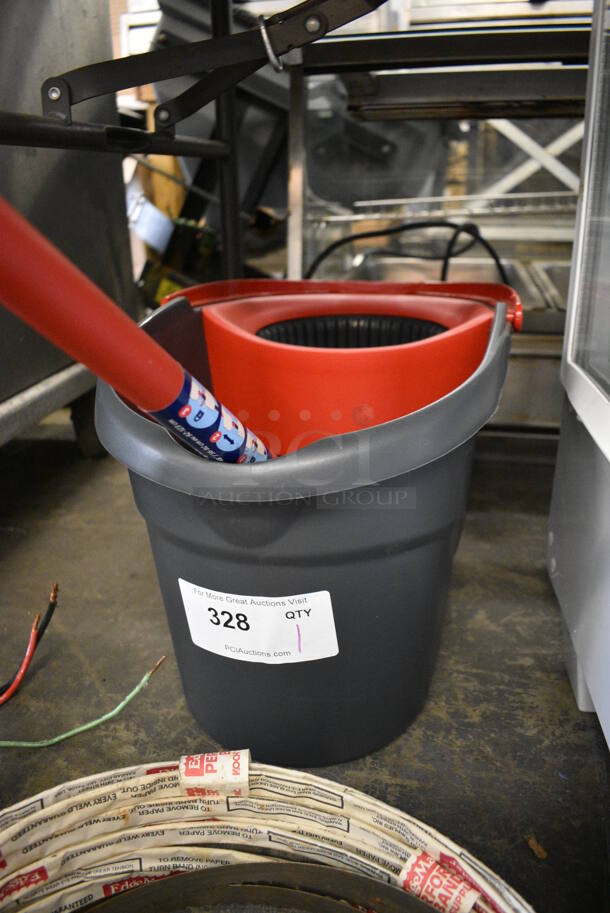 Gray and Red Poly Mop Bucket. 12x20x12 - Image 3 of 3