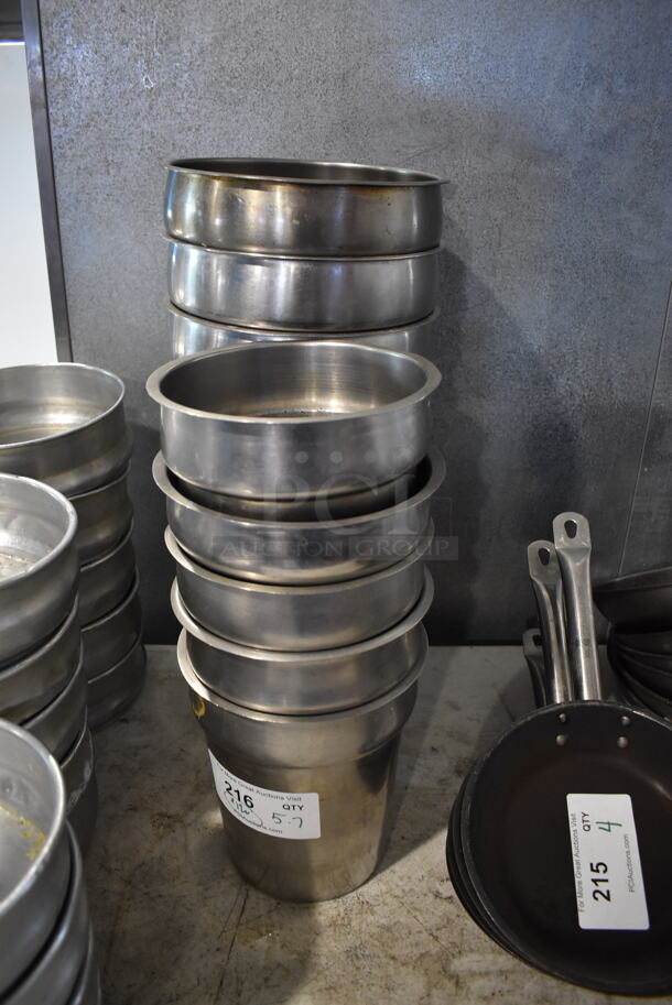 ALL ONE MONEY! Lot of 12 Stainless Steel Cylindrical Bins. 7.5x7.5x8, 9.5x9.5x9