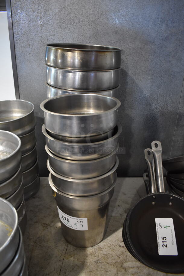 ALL ONE MONEY! Lot of 12 Stainless Steel Cylindrical Bins. 7.5x7.5x8, 9.5x9.5x9 - Image 1 of 8