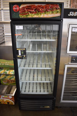 2016 True Model GDM-26-HC-LD Metal Commercial Single Door Reach In Cooler Merchandiser w/ Poly Coated Racks. 115 Volts, 1 Phase. 30x30x79. Tested and Working!