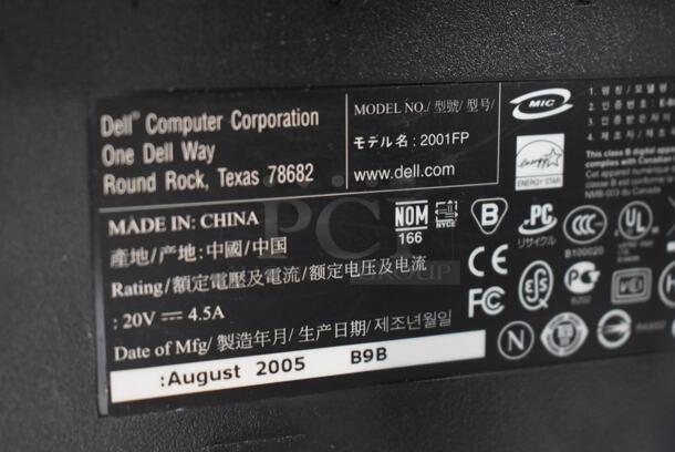 3 Various Computer Monitors; Dell P1913Sb, Dell P1913Sf and Dell 2001FP. 100-240 Volts, 1 Phase. 3 Times Your Bid! - Image 8 of 8