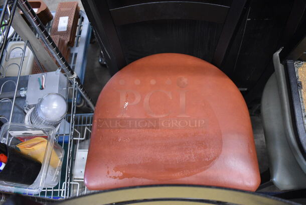 2 Black Metal Bar Height Chairs; Yellow and Red Seat Cushions. 17x18x44. 2 Times Your Bid! - Image 3 of 4
