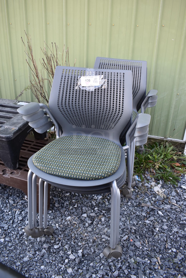 7 Gray Poly Chairs w/ Green Seat Cushion and Arm Rests. 25.5x22x33. 7 Times Your Bid! - Image 2 of 4