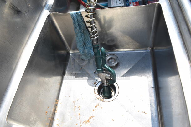 Stainless Steel Commercial 3 Bay Sink w/ Dual Drain Boards, Faucet, Handles and Spray Nozzle Attachment.  - Image 6 of 11