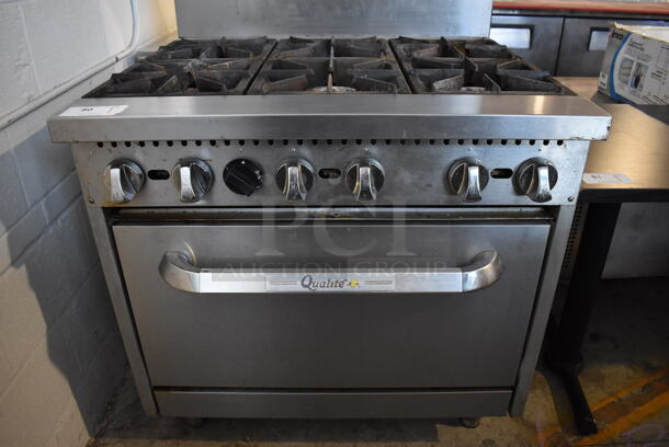 Qualite Stainless Steel Commercial Natural Gas Powered 6 Burner Range w/ Oven, Over Shelf and Back Splash. 36x33x61 - Image 3 of 6