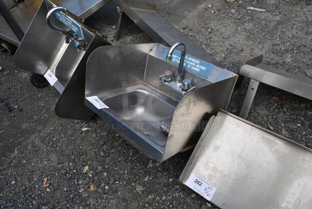 Stainless Steel Single Bay Wall Mount Sink w/ Faucet, Handles and Side Splash Guards. - Image 2 of 4