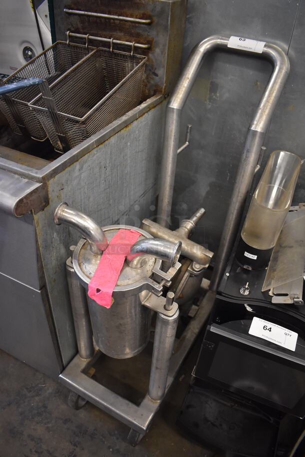 Metal Commercial Floor Style Portable Fryer Oil Filtration Pump System on Commercial Casters. 14x31x42 - Image 1 of 5